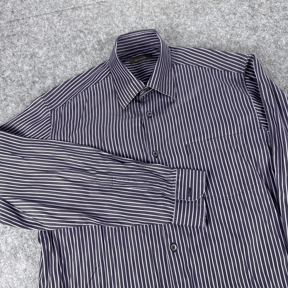 Ermenegildo Zegna Shirt Mens XL Purple Blue Striped Button Up Long Sleeve Italy